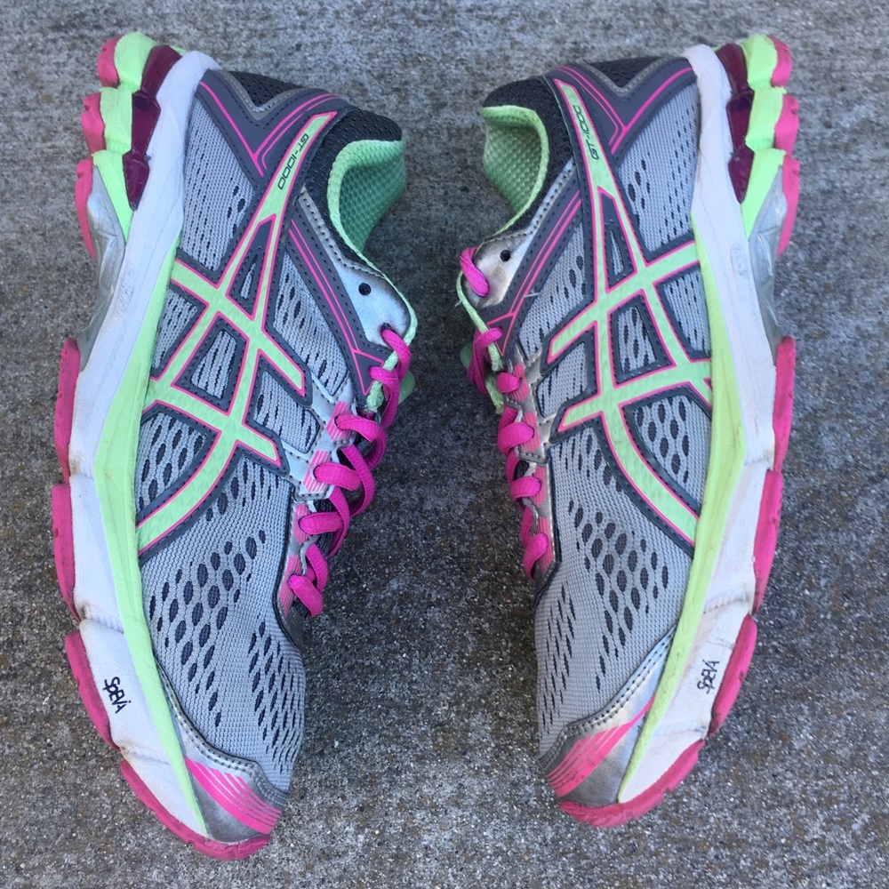 Asics GEL GT 1000 Running Gray Pink Green Shoe - Picture 4 of 8